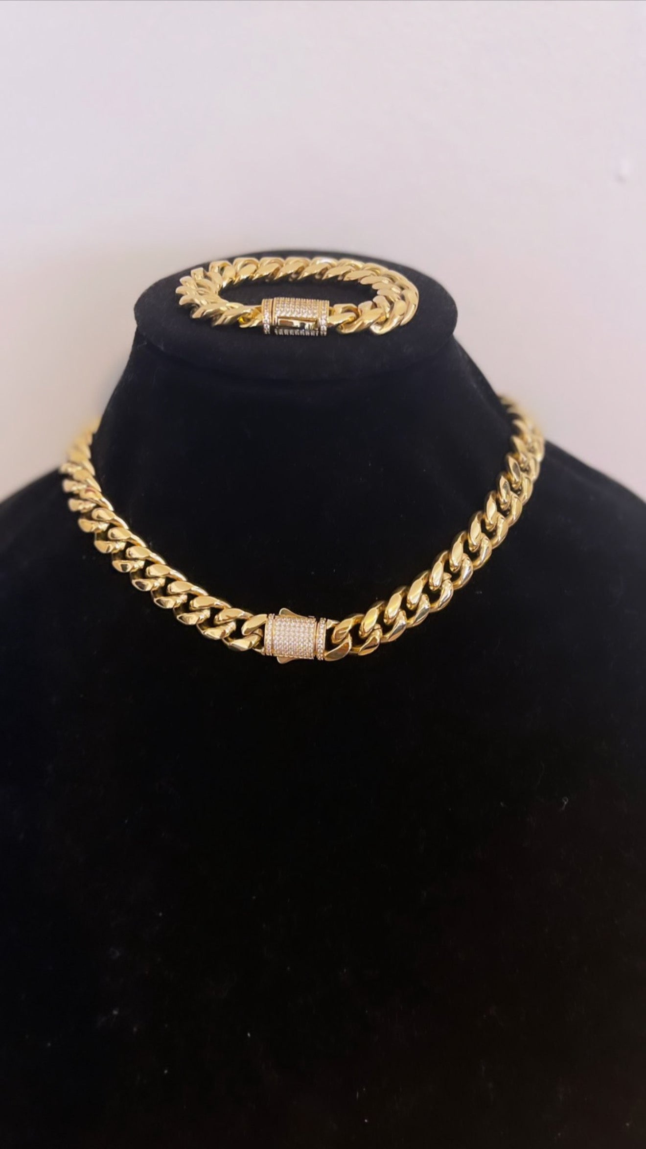 WOMAN set 2 pcs. 14k on stainless steel with zirconias ~Cuban choker and bracelet~ BEST QUALITY