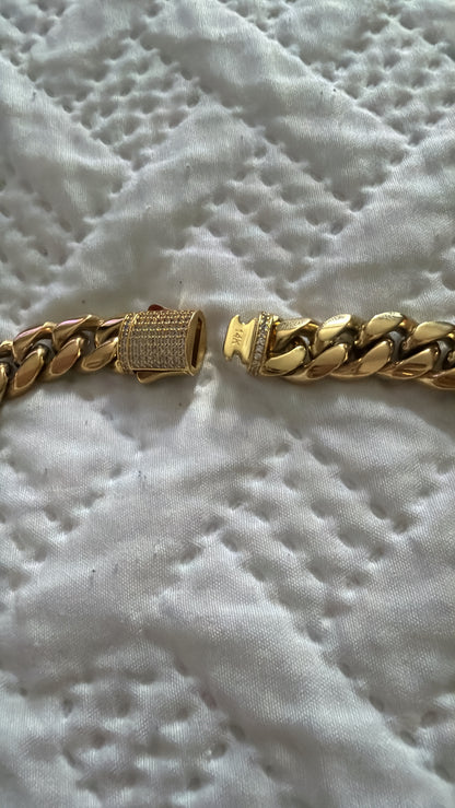 WOMAN set 2 pcs. 14k on stainless steel with zirconias ~Cuban choker and bracelet~ BEST QUALITY
