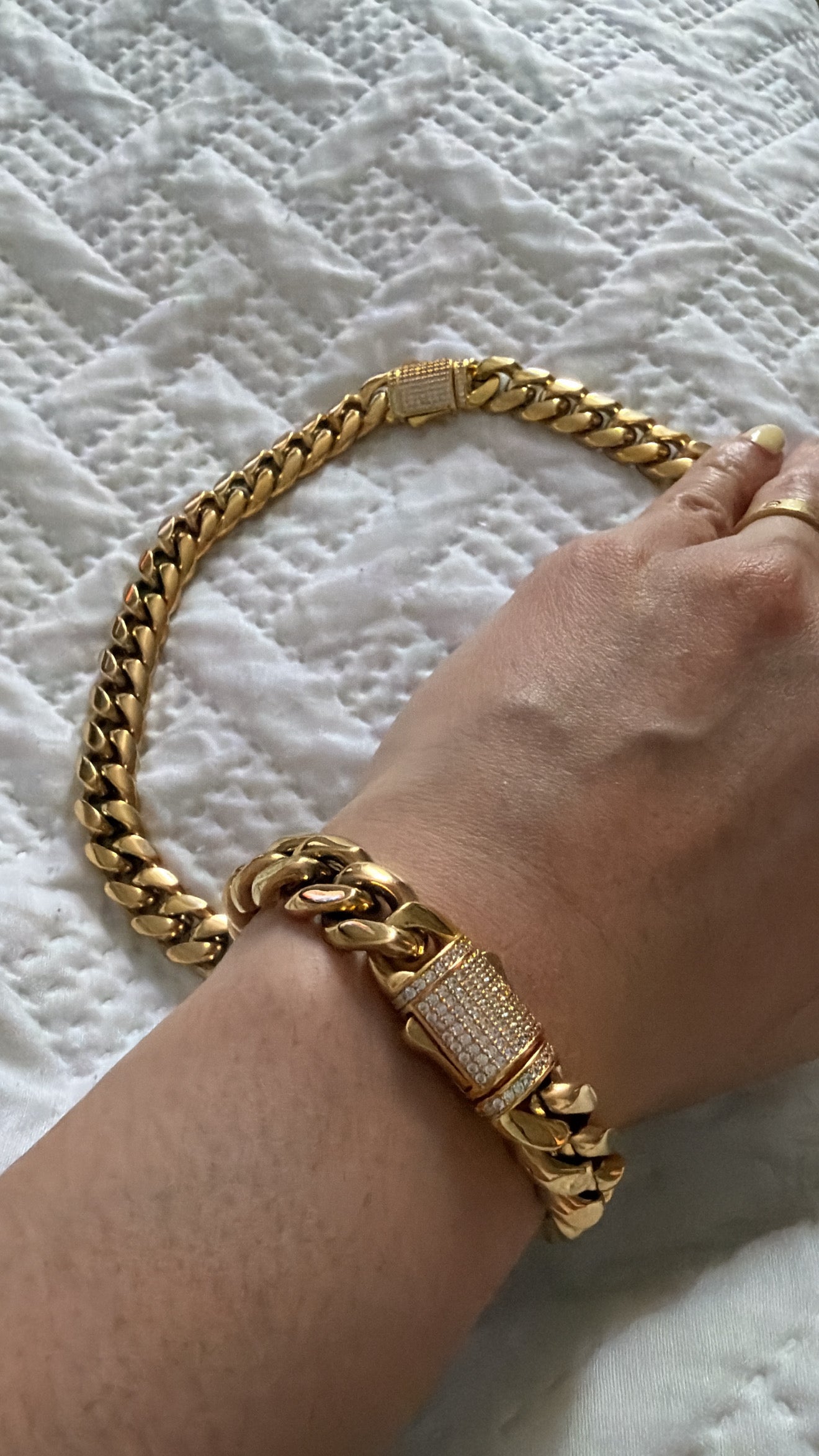WOMAN set 2 pcs. 14k on stainless steel with zirconias ~Cuban choker and bracelet~ BEST QUALITY