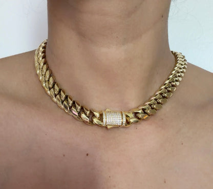 WOMAN set 2 pcs. 14k on stainless steel with zirconias ~Cuban choker and bracelet~ BEST QUALITY