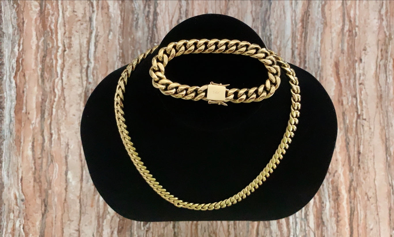 New set 2 pcs. 14k on stainless steel ~Cuban chain and bracelet~